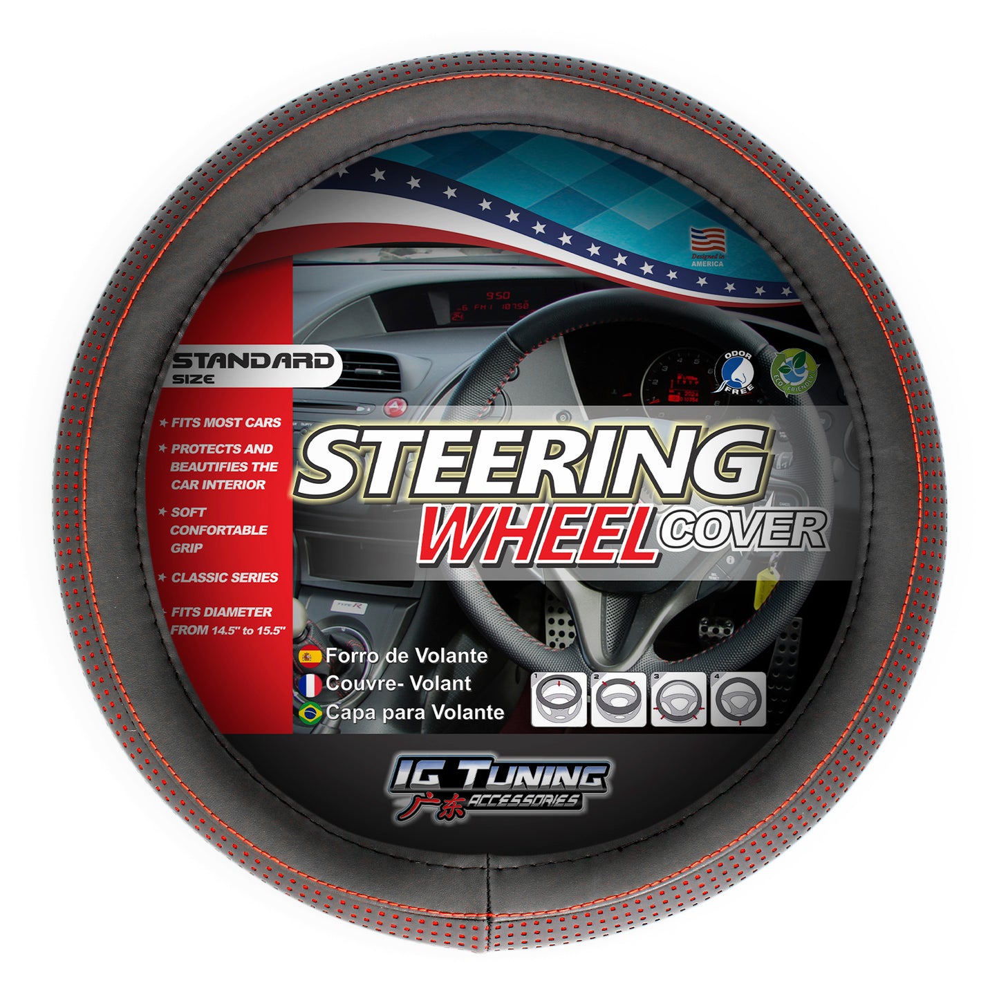 Steering Wheel Cover With Mounting Holes Black-Red image 0