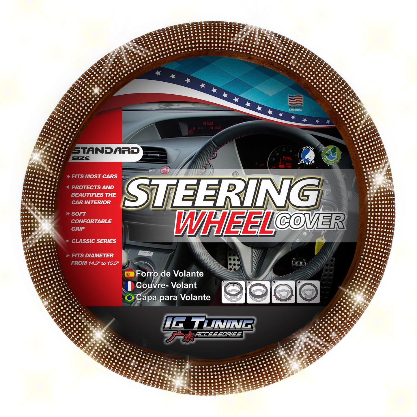 Steering Wheel Cover Bling Bling Brown image 0