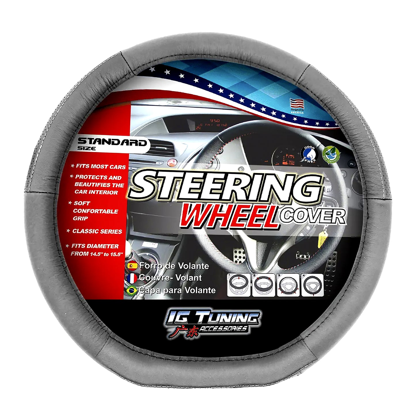 Black Thread D-Shaped Steering Wheel Cover image 0