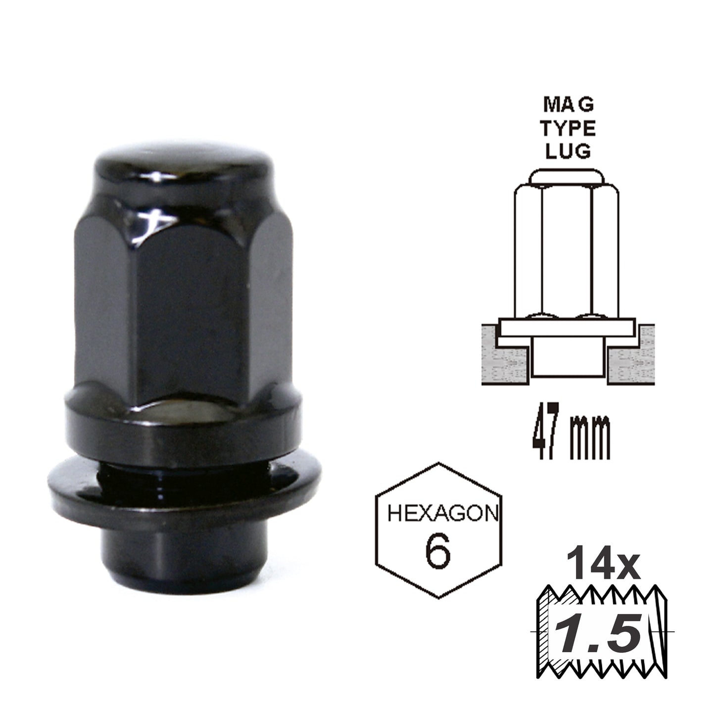 Duplex Mag Attached Washer L47 14 x 1.50 Black image 0