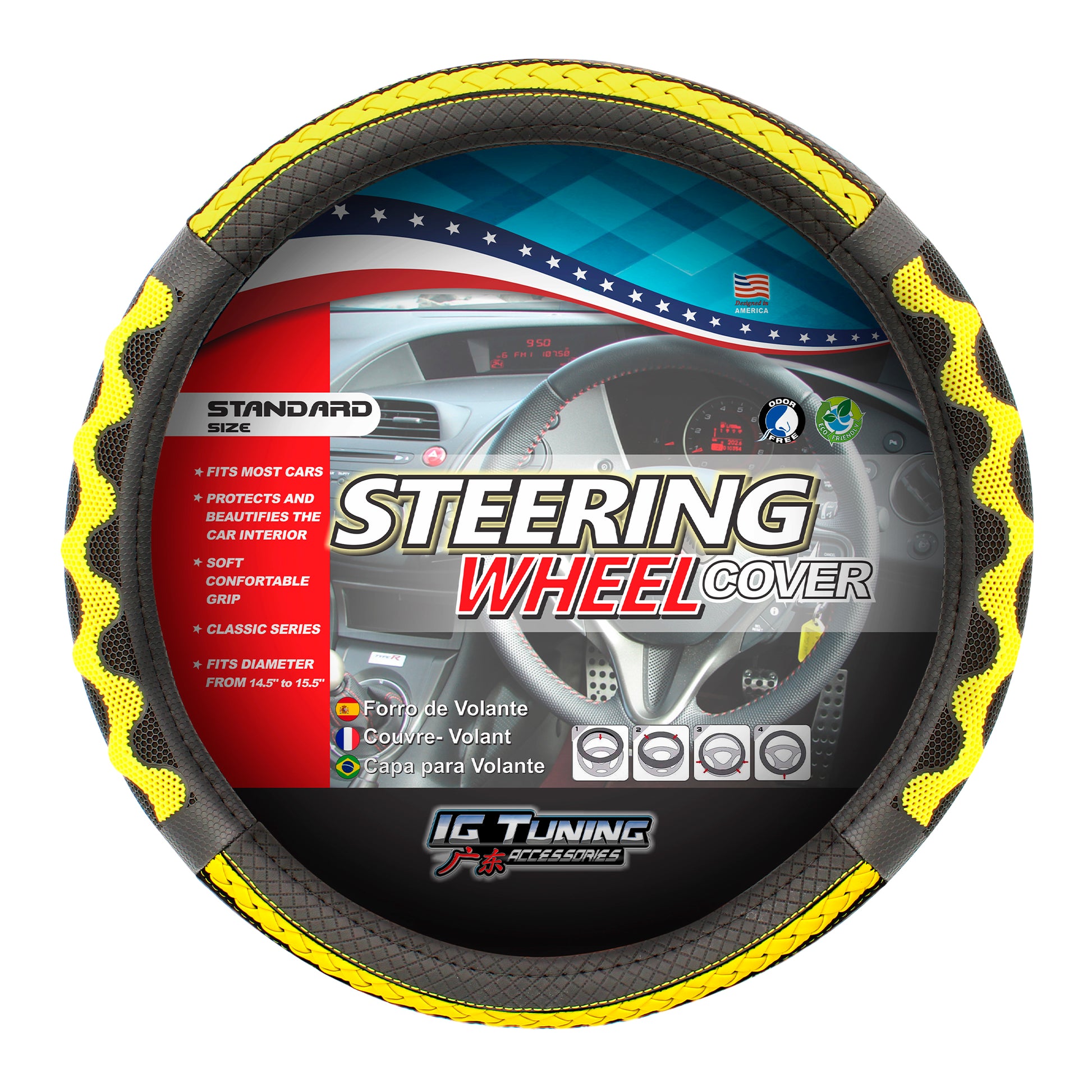 Steering Wheel Cover with Waves in Yellow image 0