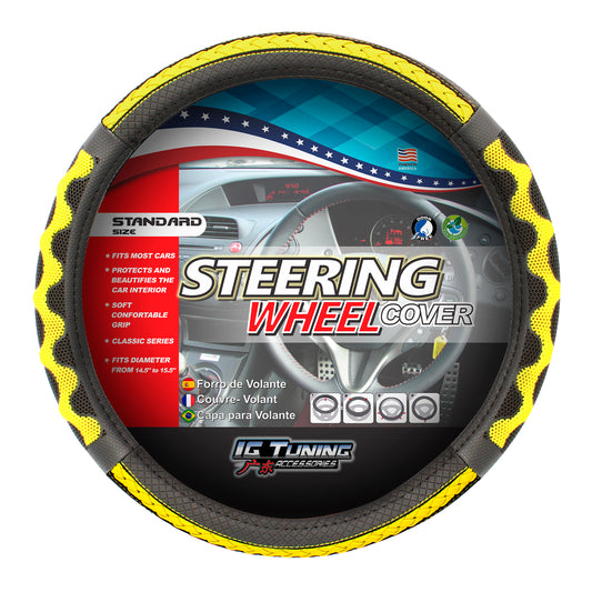 Steering Wheel Cover with Waves in Yellow image 0