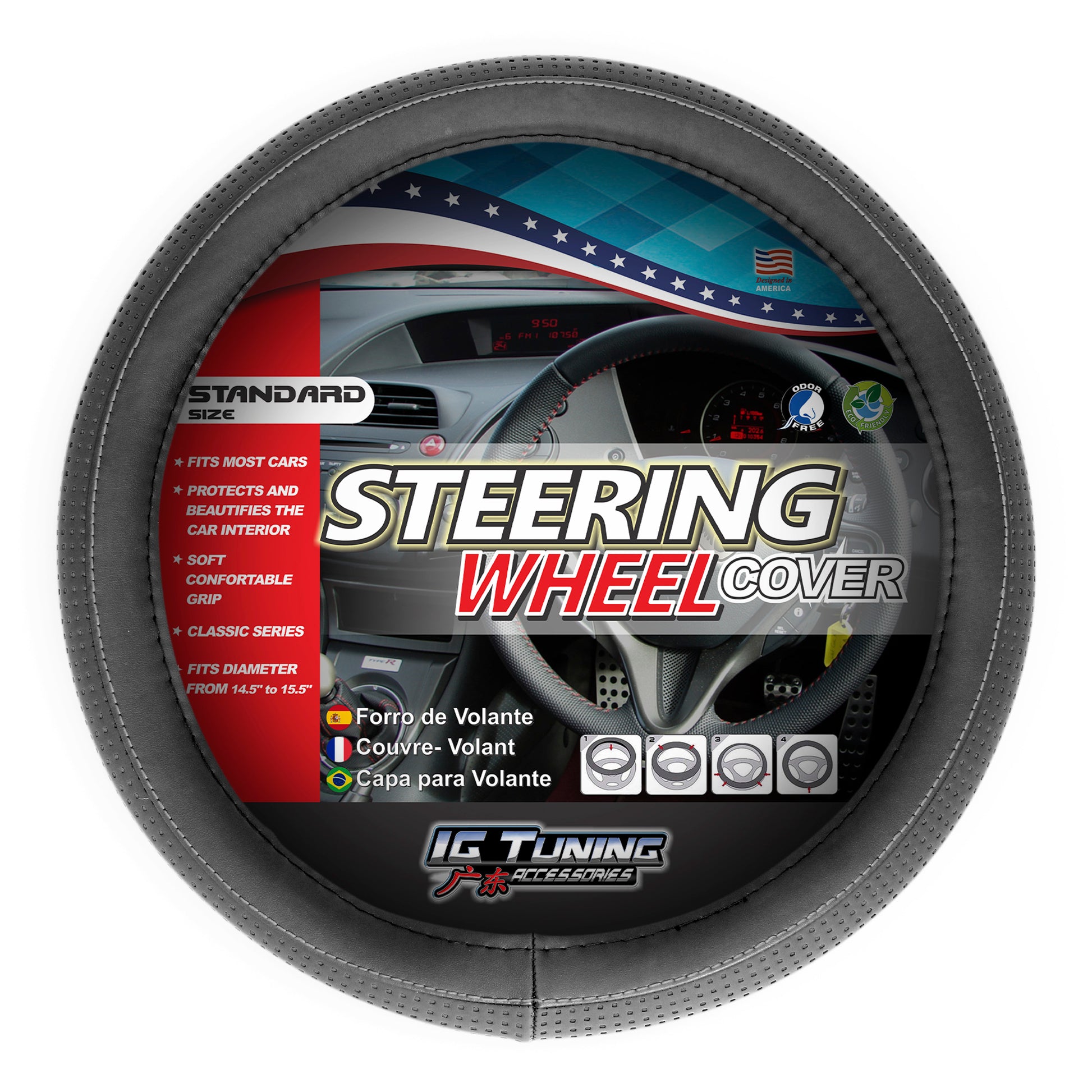 Steering Wheel Cover With Mounting Holes Black-Gray image 0