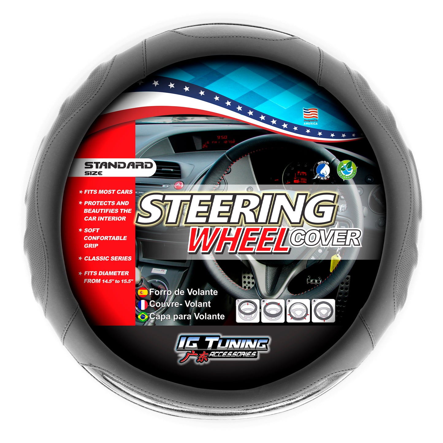 Steering Wheel Cover Racing Black image 0