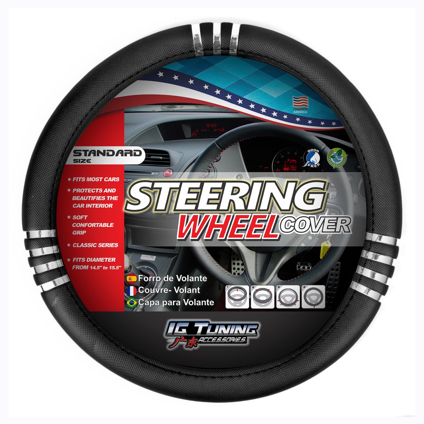 Steering Wheel Cover With Silver Ring Details image 0