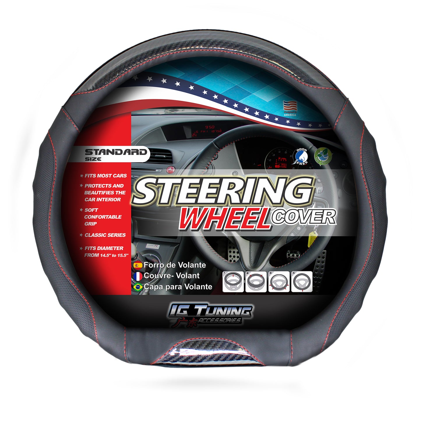 Steering Wheel Cover Waves Shape D Black image 0