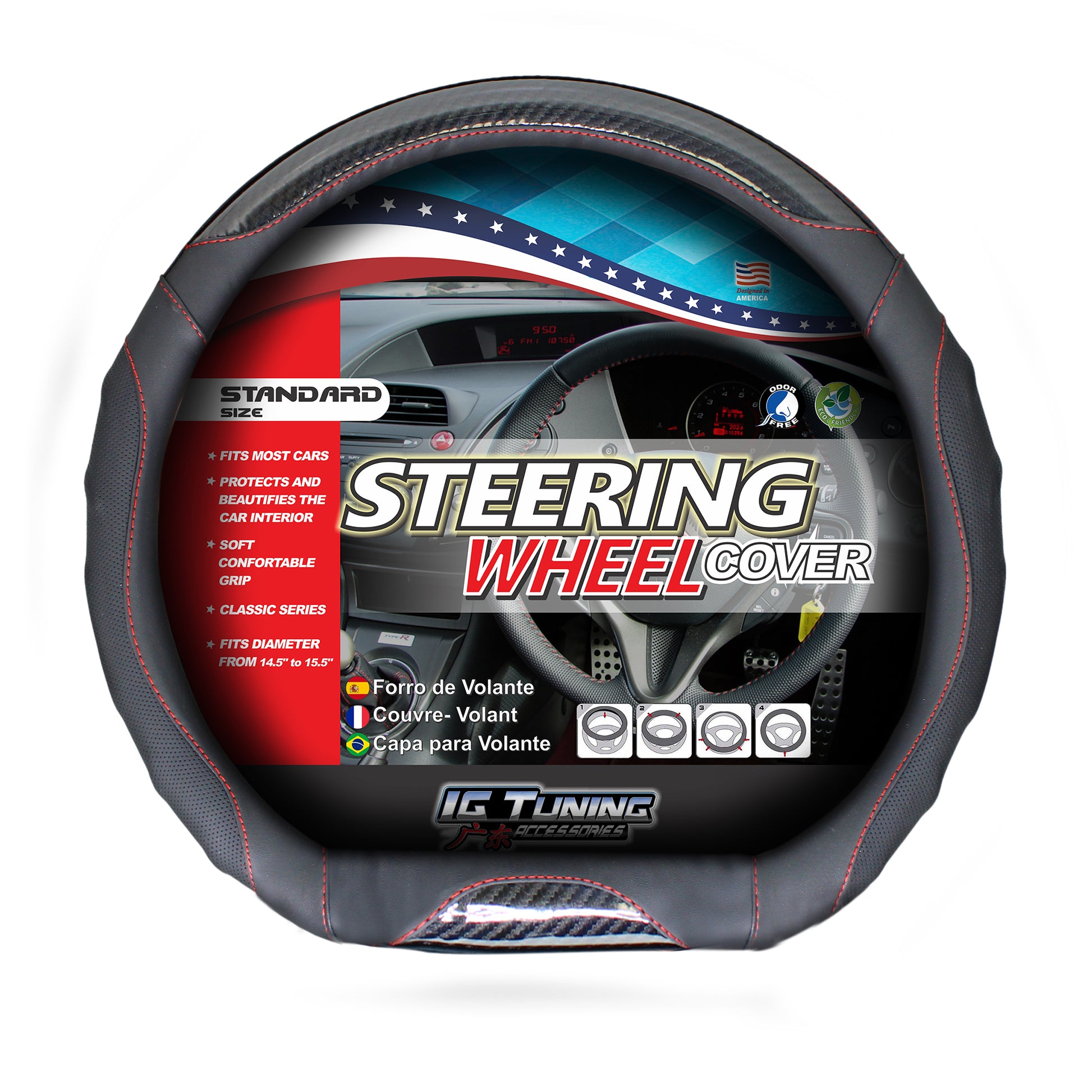 Steering Wheel Cover Waves Shape D Black image 0