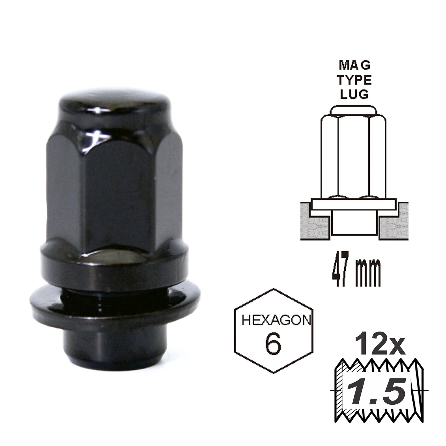 Duplex Mag Attached Washer L47 12 x 1.50 Black image 0