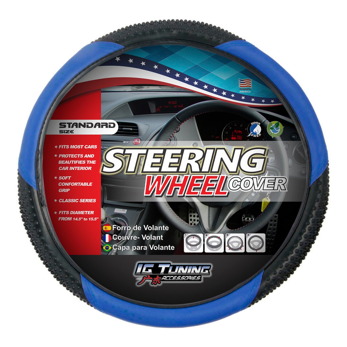 Steering Wheel Cover With Blue Embossed Stitching image 0
