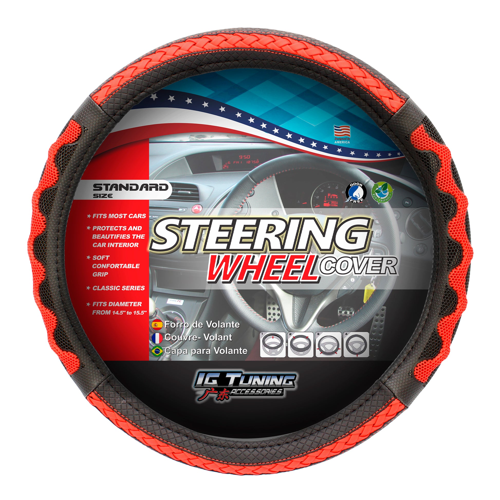 Steering Wheel Cover with Waves in Red image 0