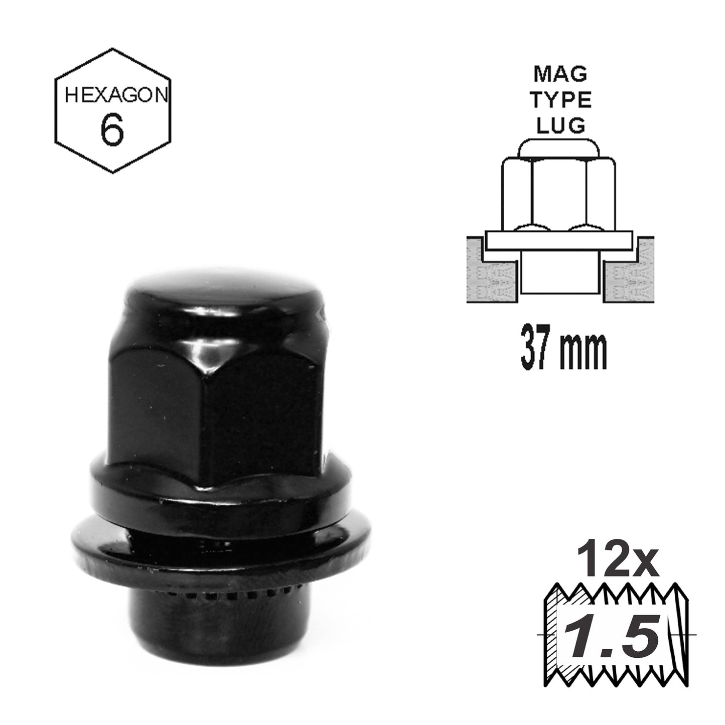 Duplex Mag Attached Washer L37 12 x 1-50 Black image 0