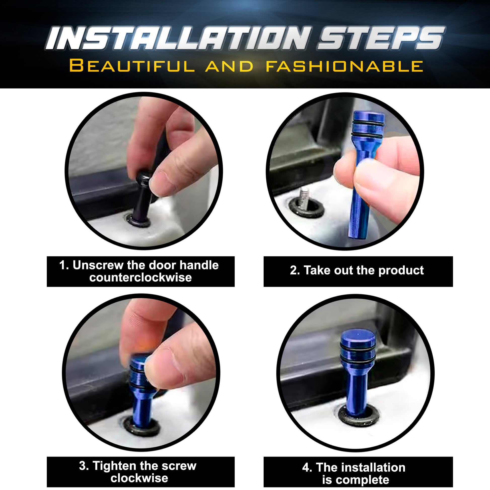 2 Pcs Car Door Lock Knobs Blue image 2