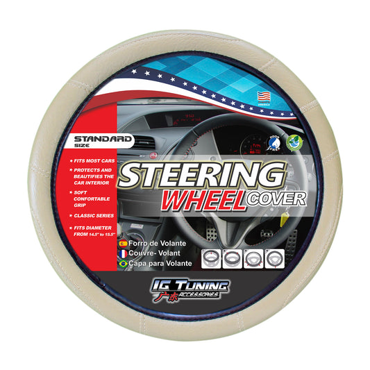 Steering Wheel Cover With Embossed Stitching in Beige image 0