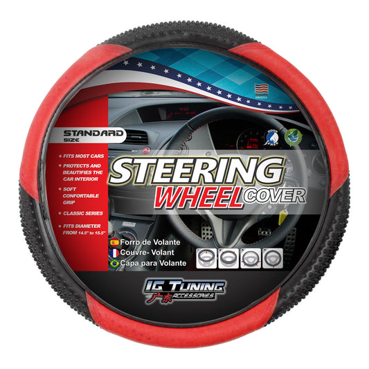 Steering Wheel Cover With Red Embossed Stitching image 0