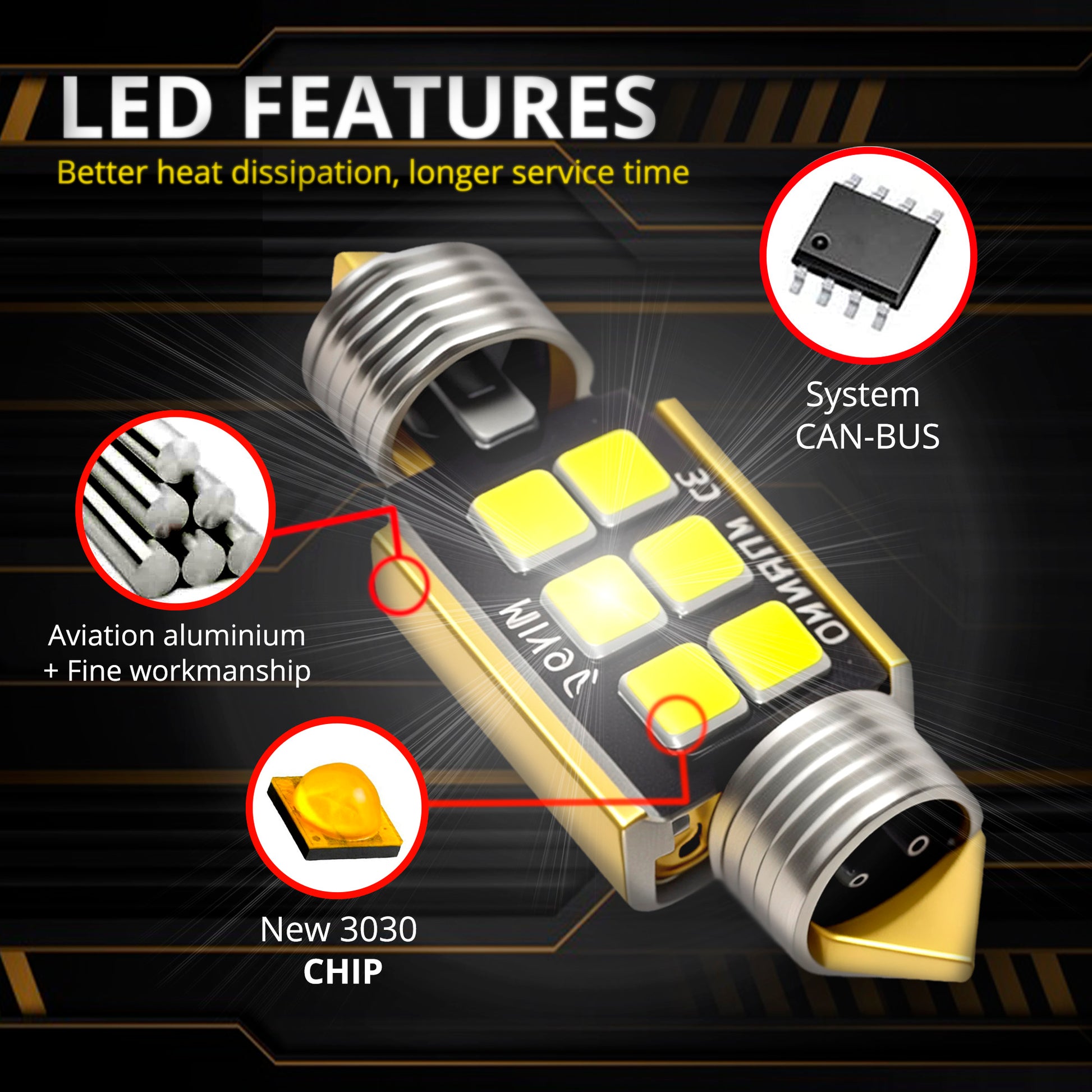 LED Roof Light 3030 6 SMD CANBUS 31mm 2 pcs image 1