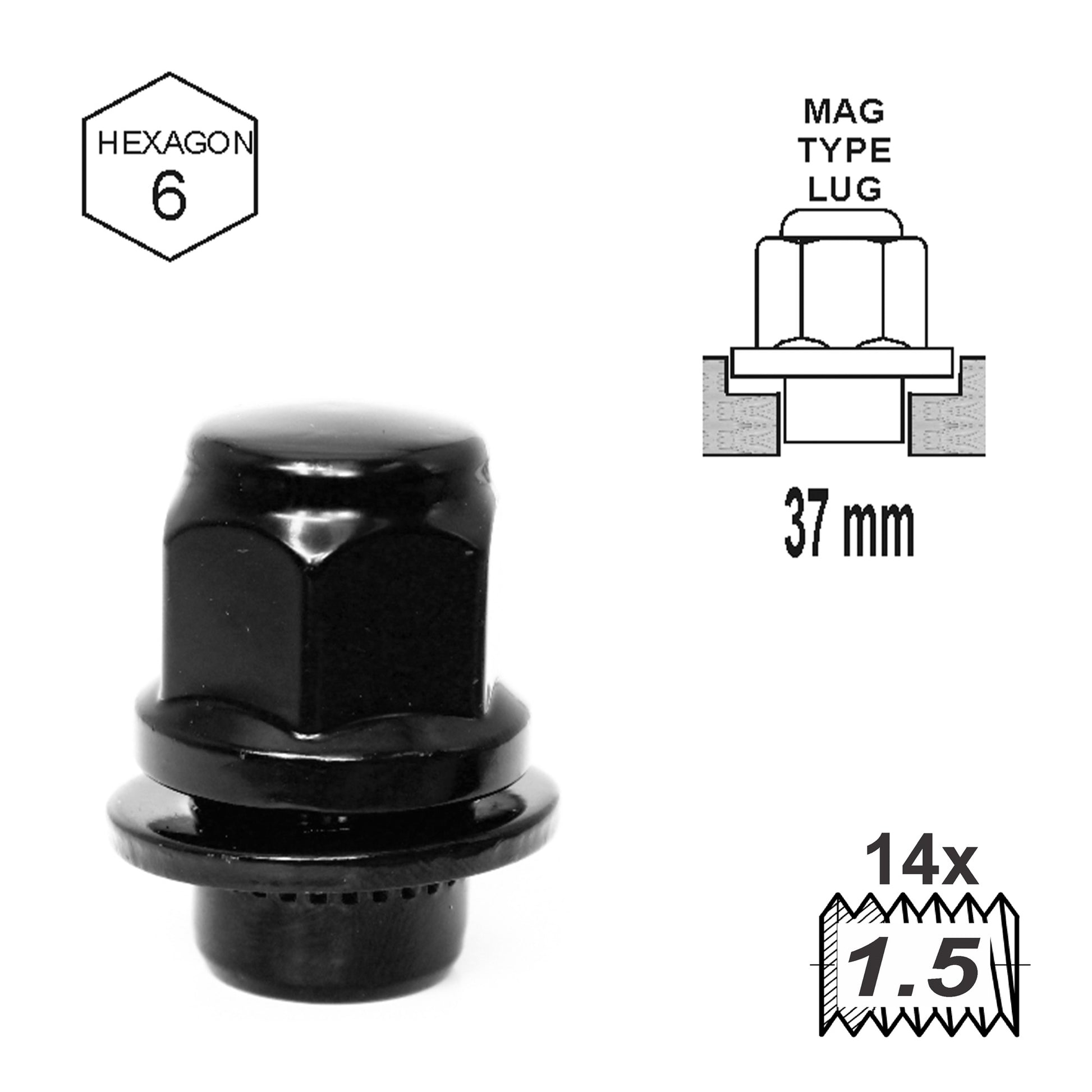 Duplex Mag Attached Washer L37 14x1.50 Black image 0