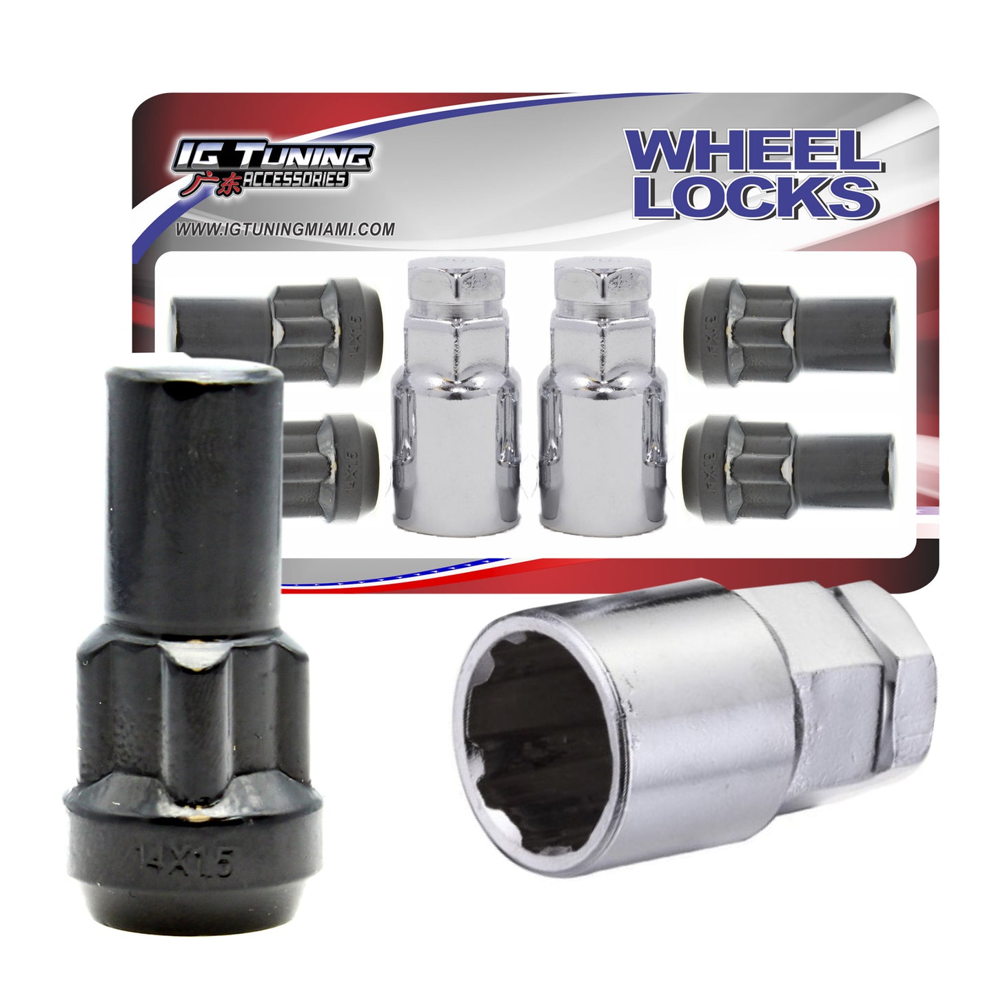 Acorn Mag L45 Wheel Lock 14x1.5 6Pcs Black image 0