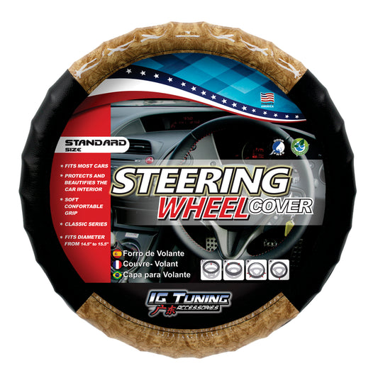 Wavy Steering Wheel Cover in Wood Print in Caramel Color image 0