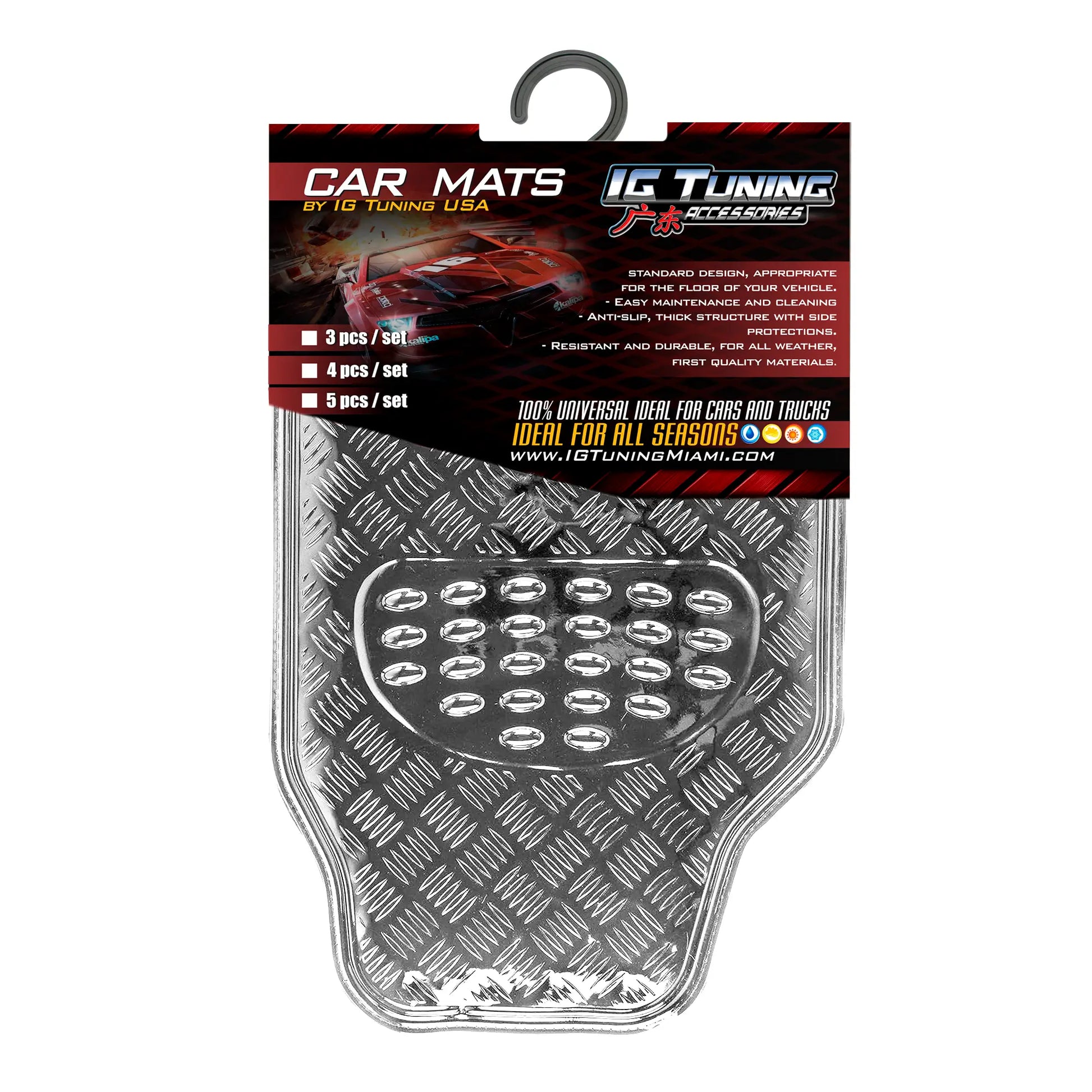 Car Mats Floor 4 Pcs Metal Carbon Chrome image 0
