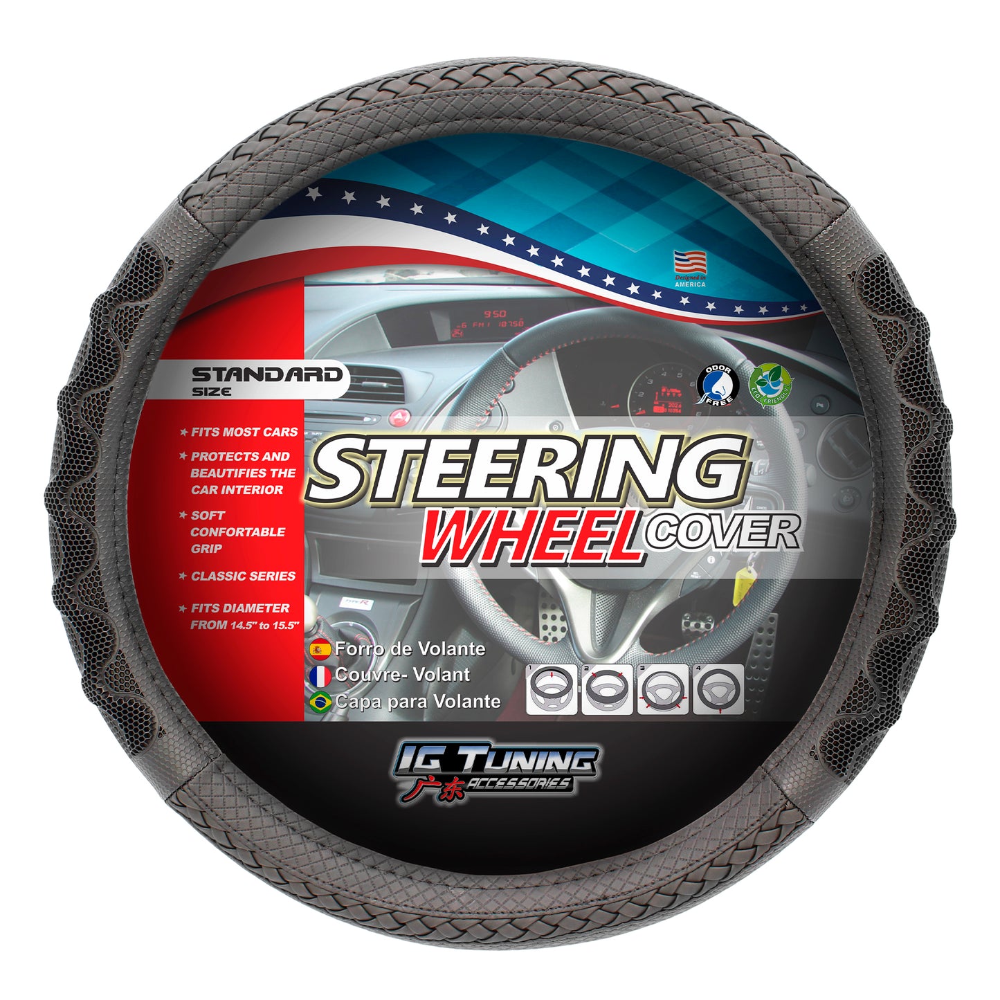 Steering Wheel Cover with Waves in Black image 0
