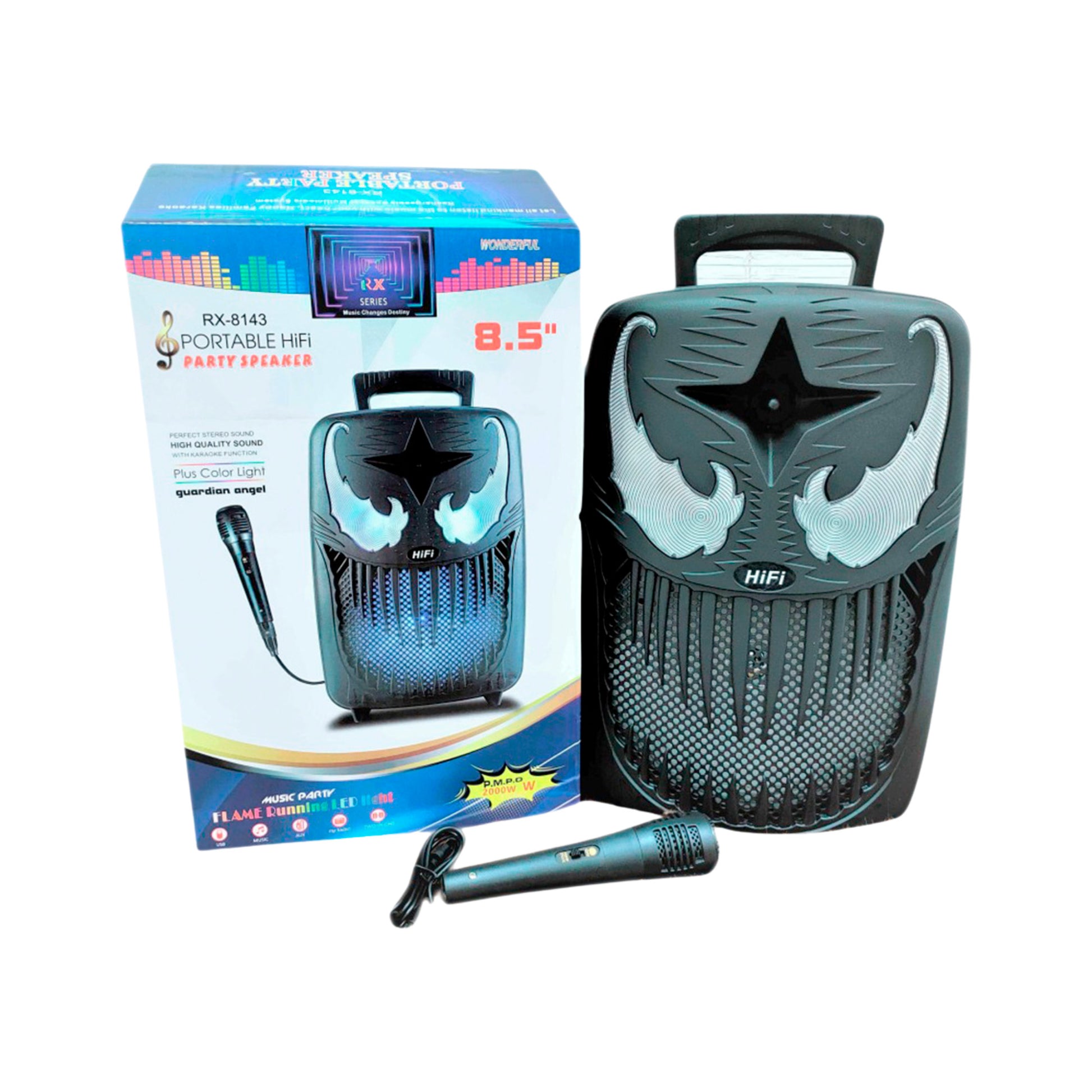 Port Speaker 2000W Angel Mic Bt Tf Usb Fm  Led Aux Remote image 0