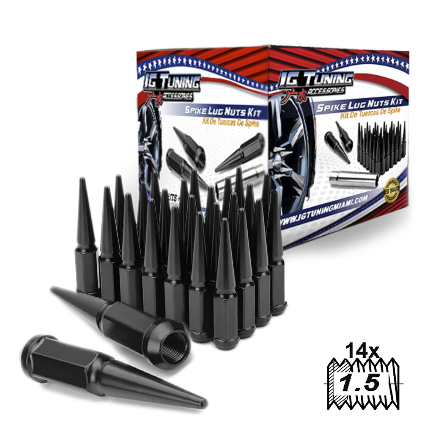 Spike Lug Nut 4.4 inch 14x1.5 Black 25 pcs image 0