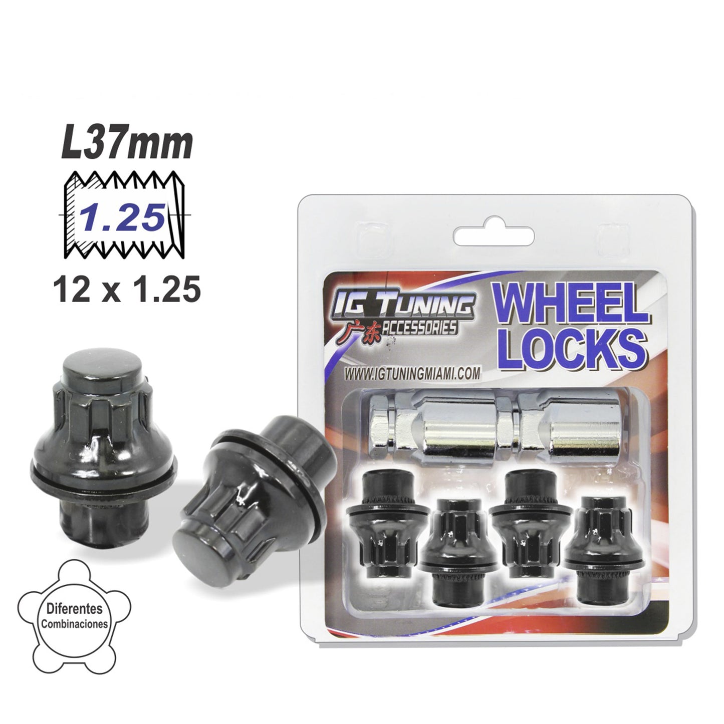 L37Mmx 12X1.25, Black 4 Nuts 2 Keys image 0
