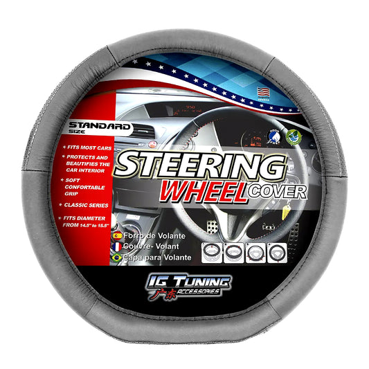 Black Thread D-Shaped Steering Wheel Cover image 0
