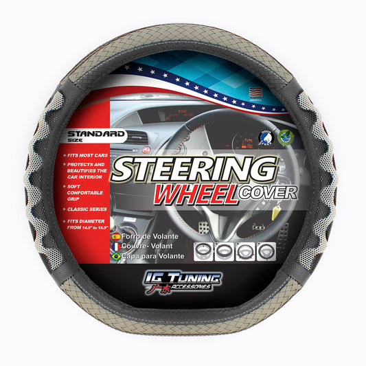 Gray D Shape Wave Steering Wheel Cover image 0
