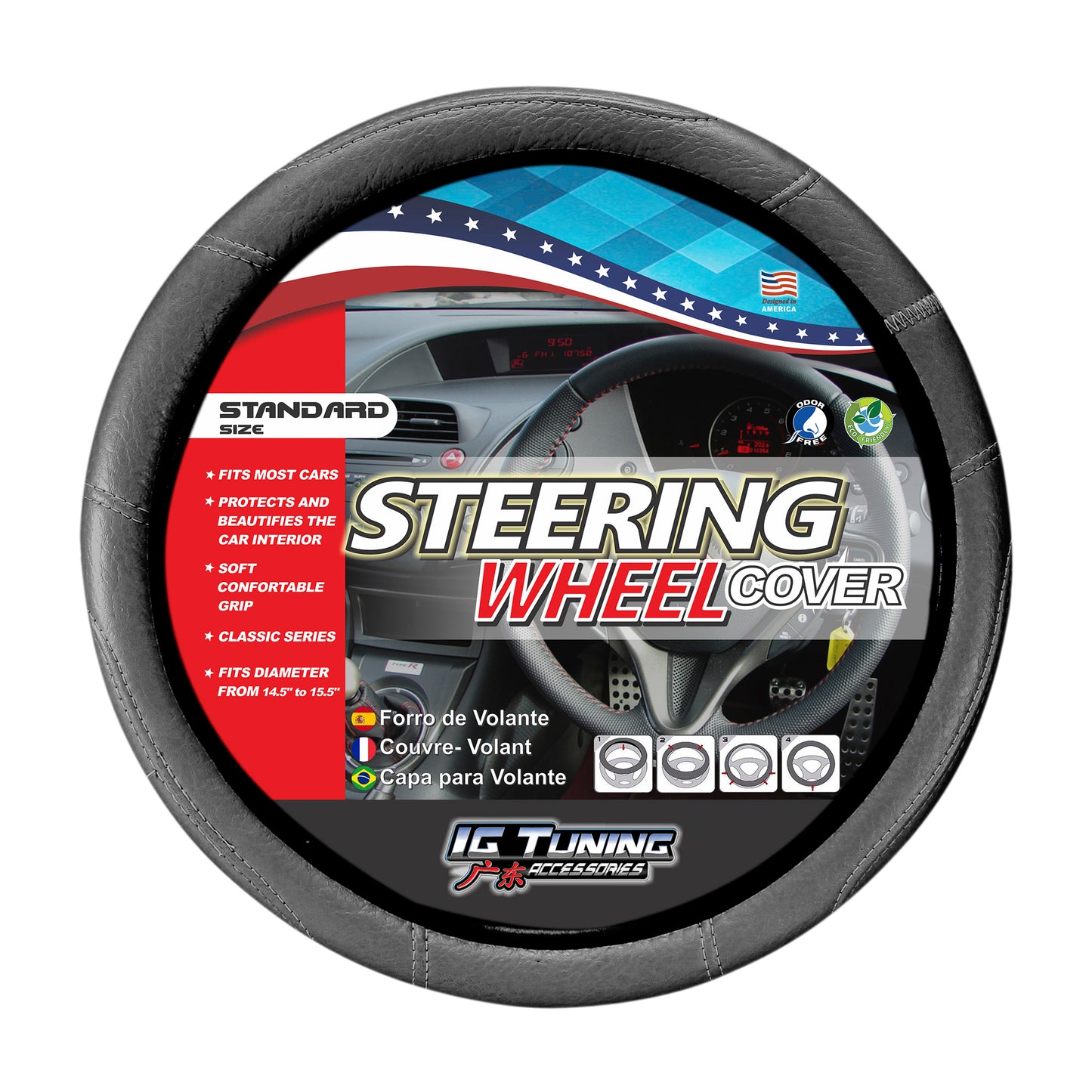 Black Steering Wheel Cover with Embossed Stitching image 0