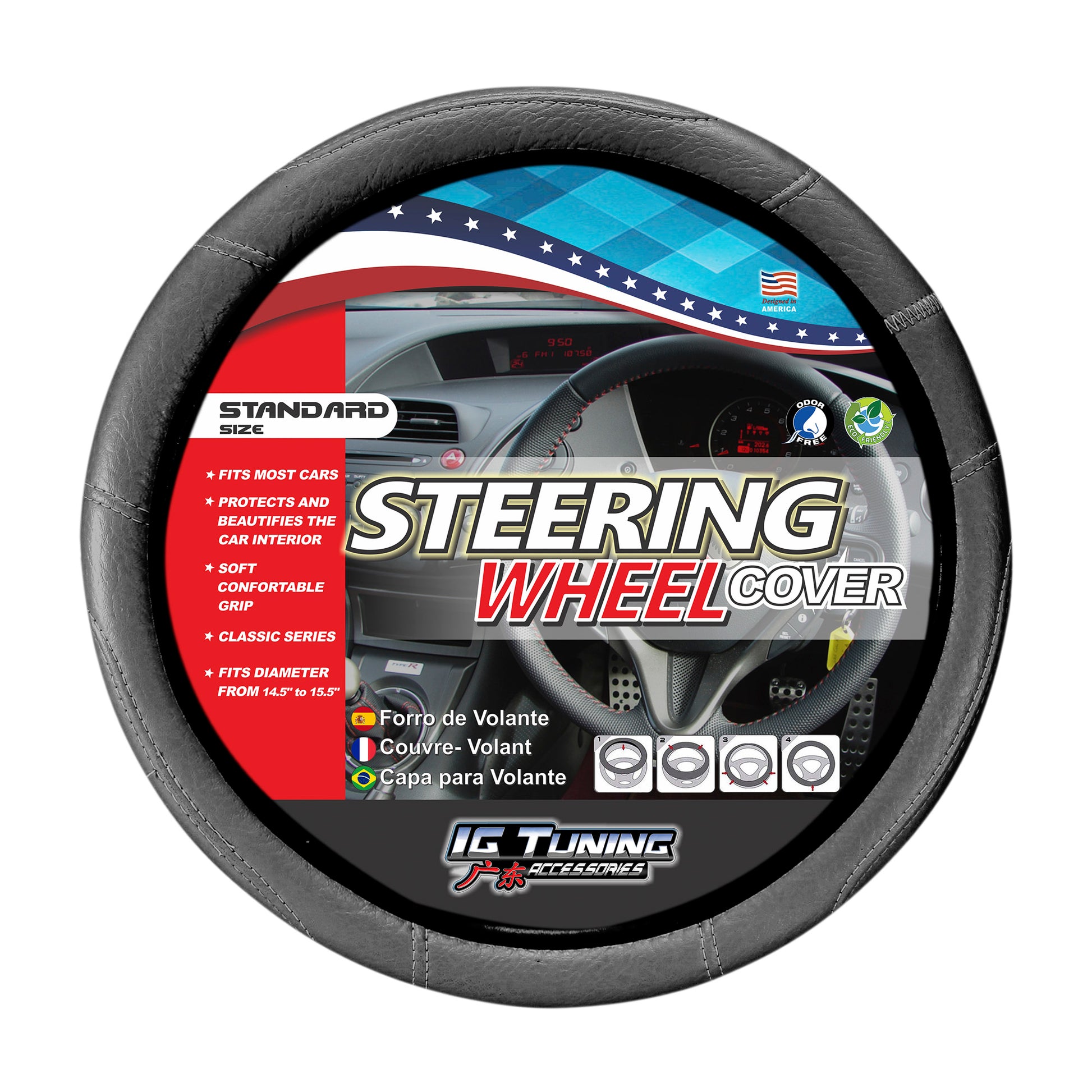 Black Steering Wheel Cover with Embossed Stitching image 0