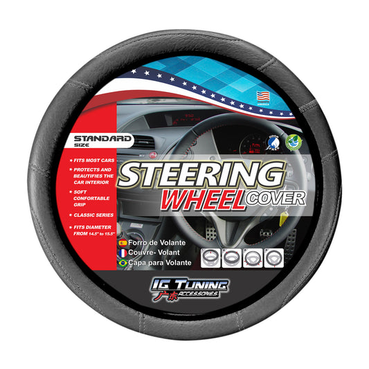 Black Steering Wheel Cover with Embossed Stitching image 0