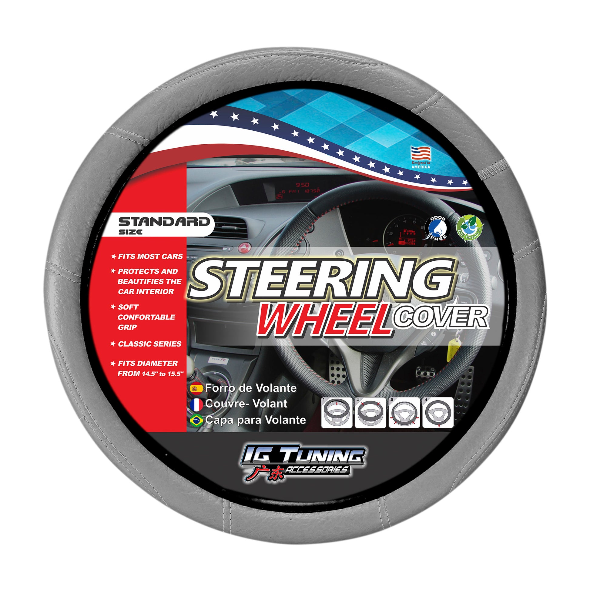 Steering Wheel Cover With Embossed Stitching in Gray image 0