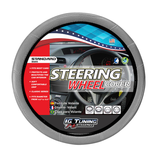 Steering Wheel Cover With Embossed Stitching in Gray image 0