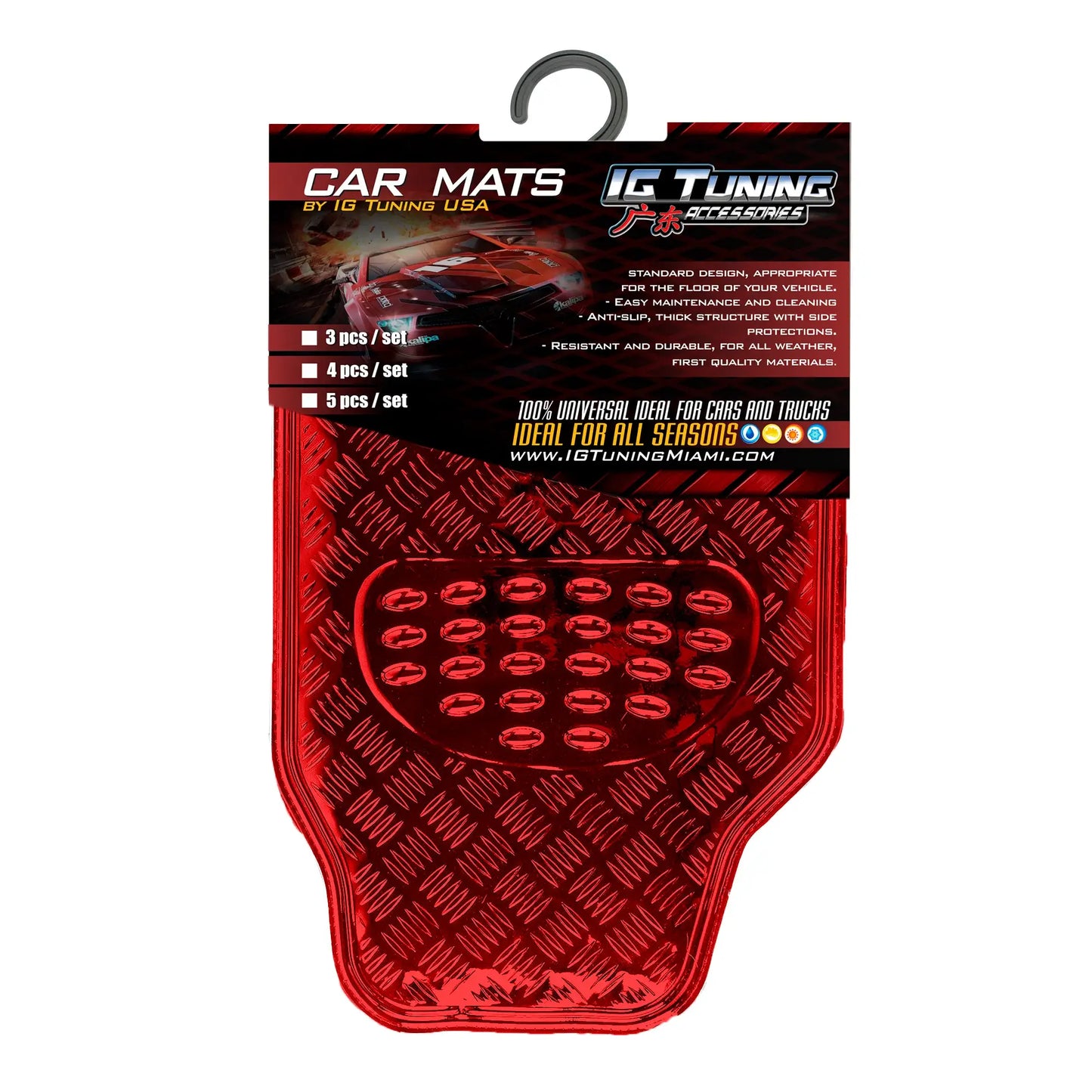 Car Mats Floor 4 Pcs Metal Carbon Red image 0