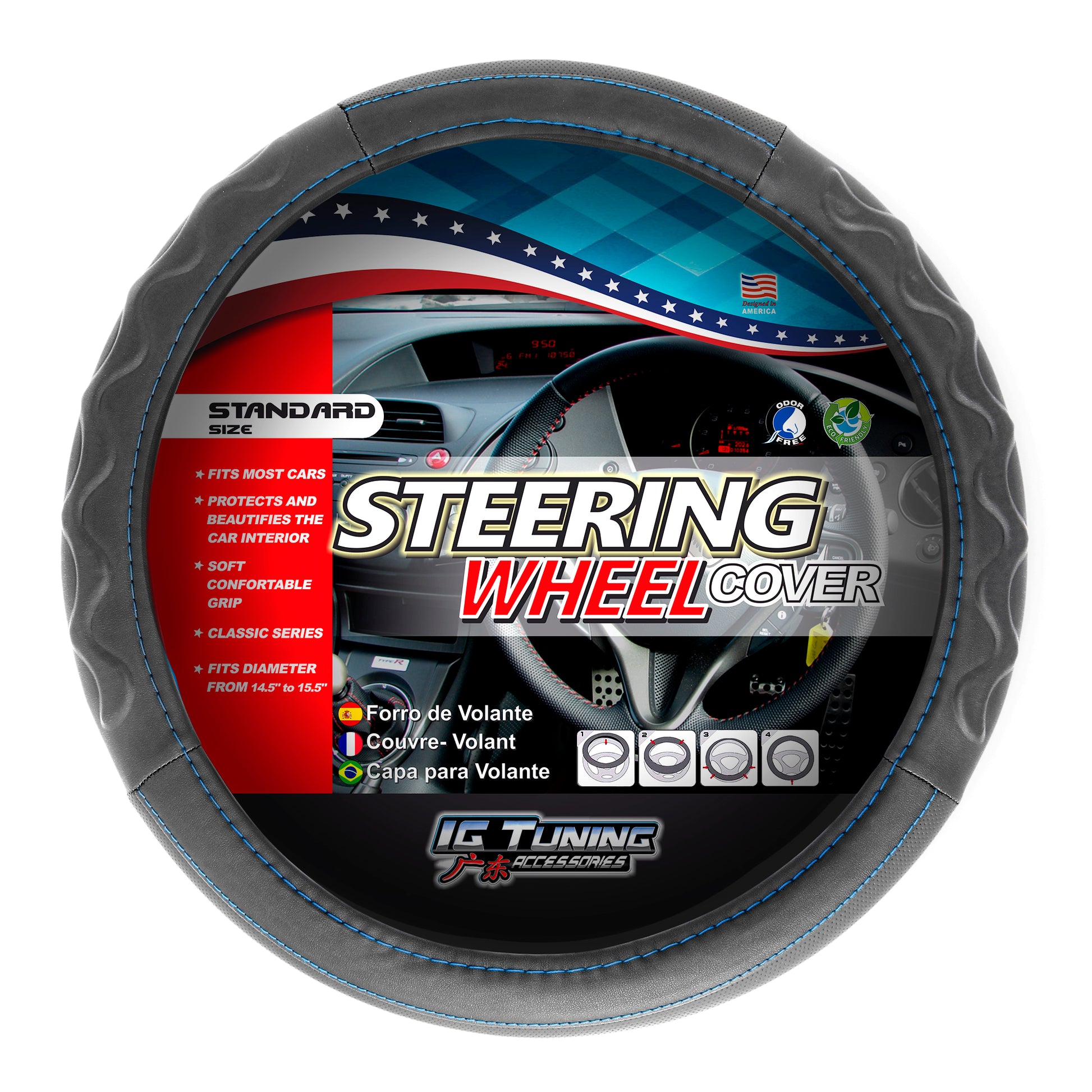 Steering Wheel Cover with Blue Thread image 0