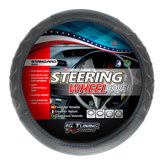 Steering Wheel Cover with Blue Thread image 0