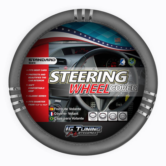 Steering Wheel Cover with Ring Details in Gray image 0