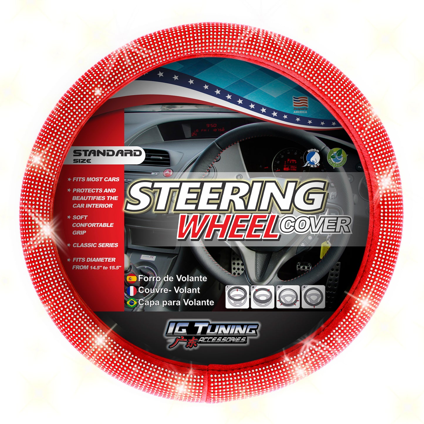 Steering Wheel Cover Bling Bling Red image 0