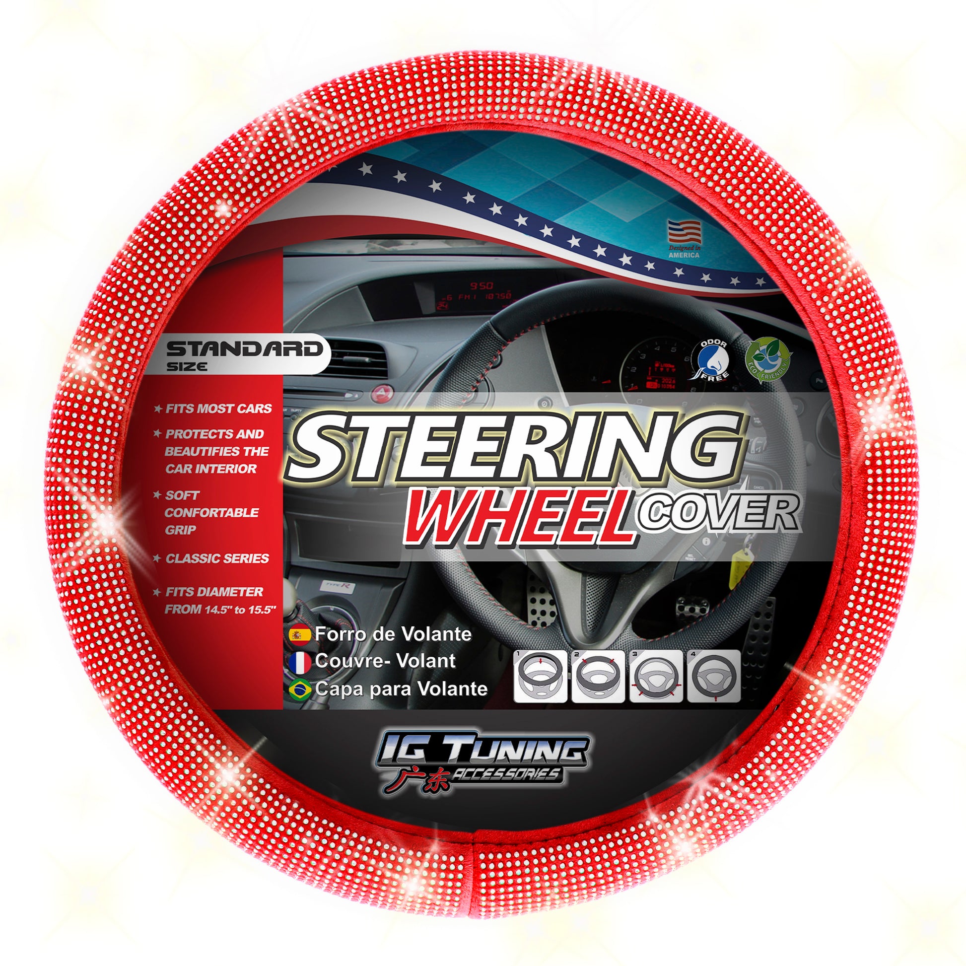 Steering Wheel Cover Bling Bling Red image 0